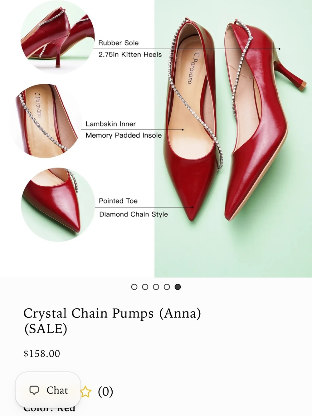 C.Paravano red crystal chain pumps